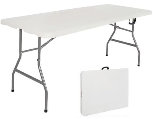 TUIYIDUO 作業台 折り畳みテーブル ワークテーブル 幅180cm×奥行74cm×高さ74cm アウトドアテーブル 折りたたみ作業台 軽量 レジャーテーブル 完成品 屋外 屋内 兼用 (‎ホワイト, 180.1x74x74cm)